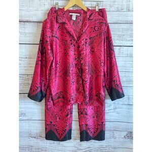 Oscar de la Renta Vintage Women’s pajama set pink and black paisley print Small